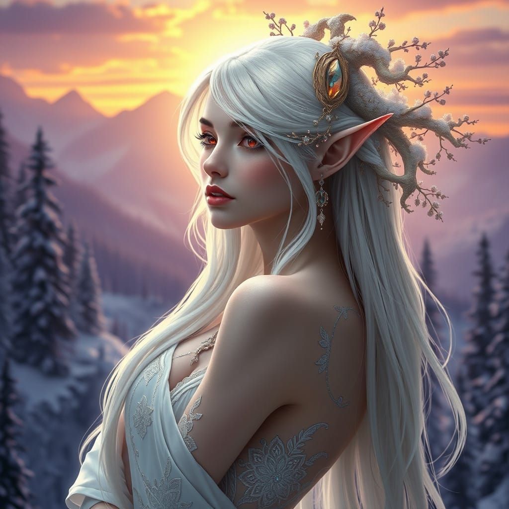 Ethereal Elf Maiden in Art Nouveau Style