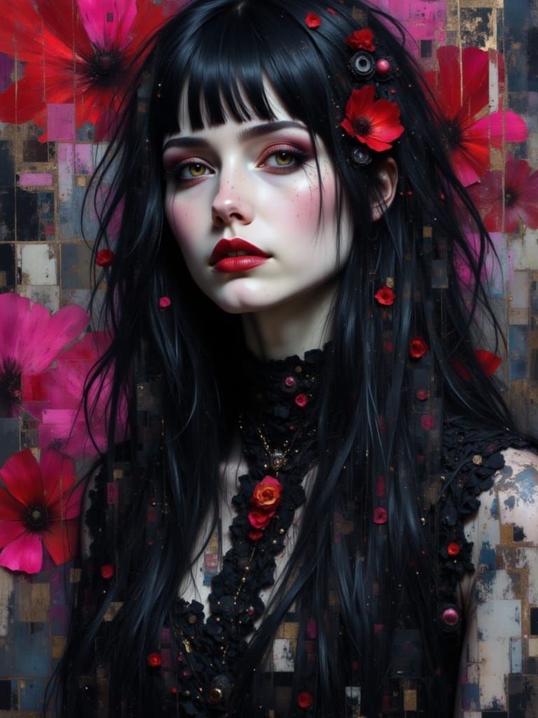 Melancholic Gothcore Woman in Vibrant Colors