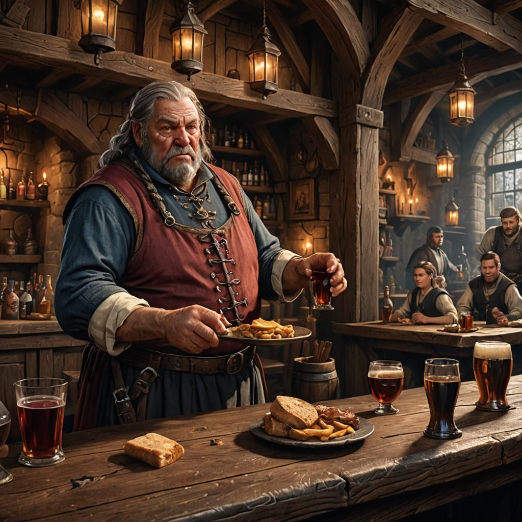 Medieval Tavern: Innkeeper Scolds Young Waitress