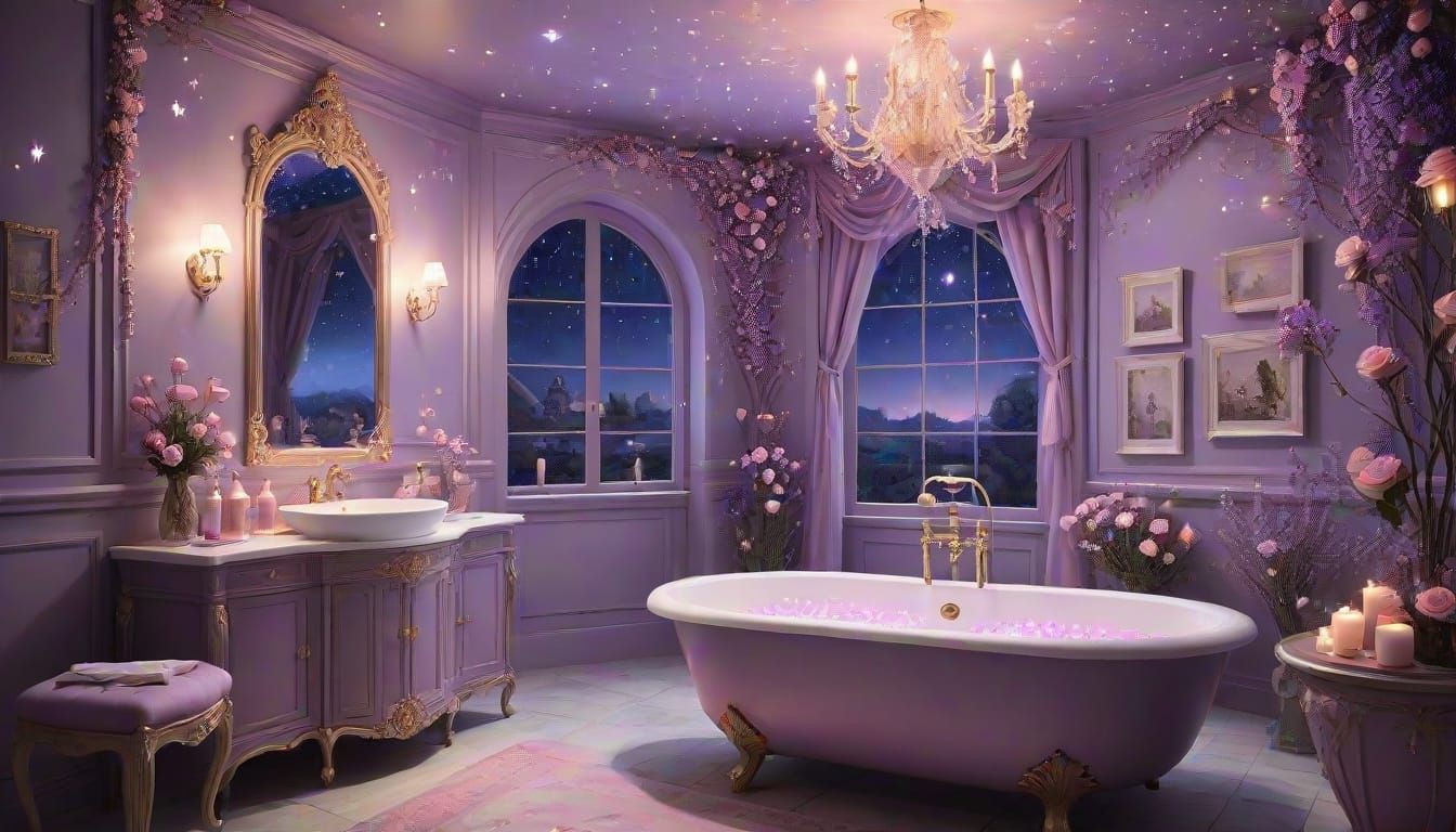 Whimsical Valentine's Day Bathroom in Lavender and Plum