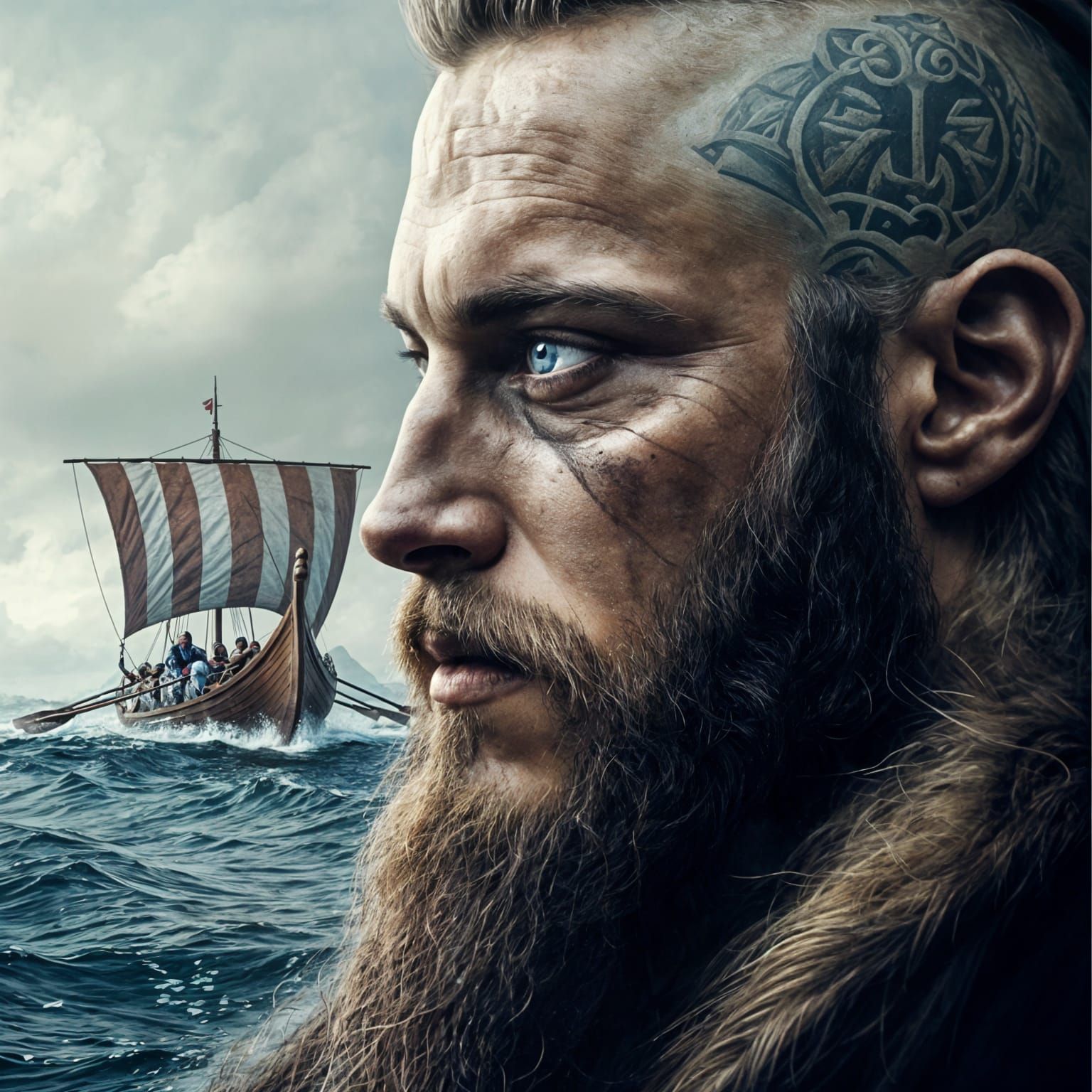 Viking Warrior in Harmony with His Ship
