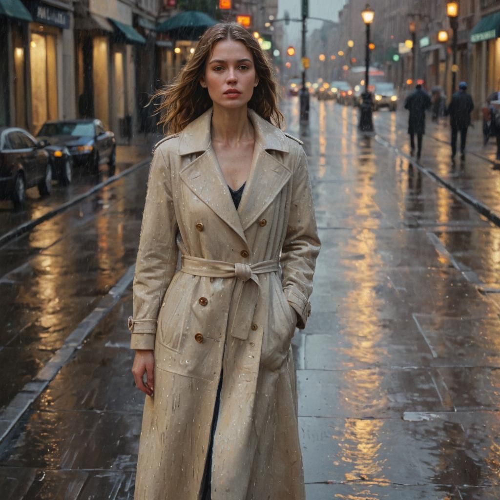 Impressionist Portrait of a Woman in Rainy City