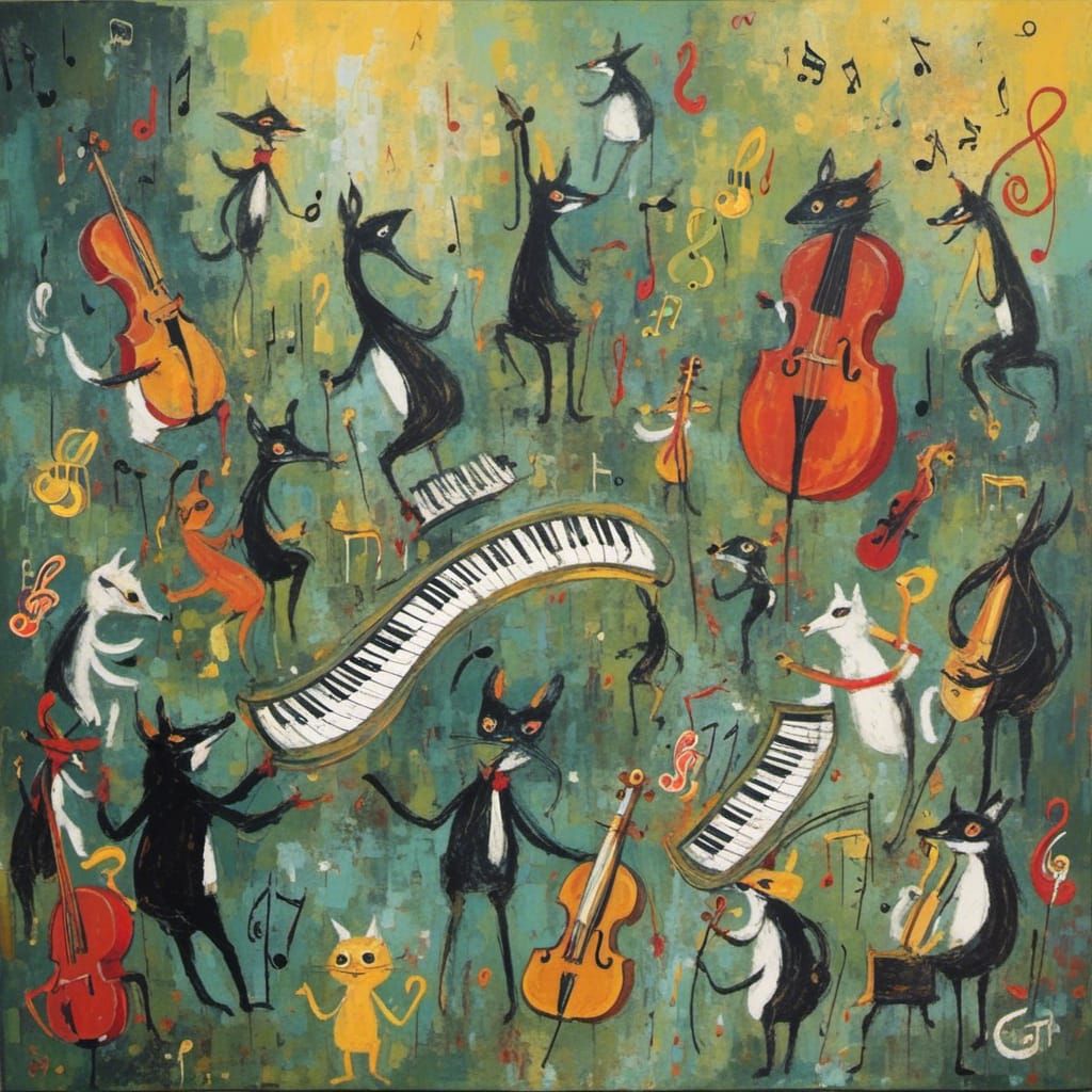 Abstract Jazz Band Record Sleeve with Cute Creatures