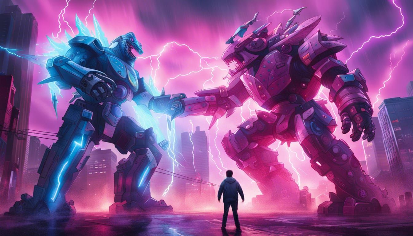 Kaiju Monster vs Giant Robot in Hyperrealistic City