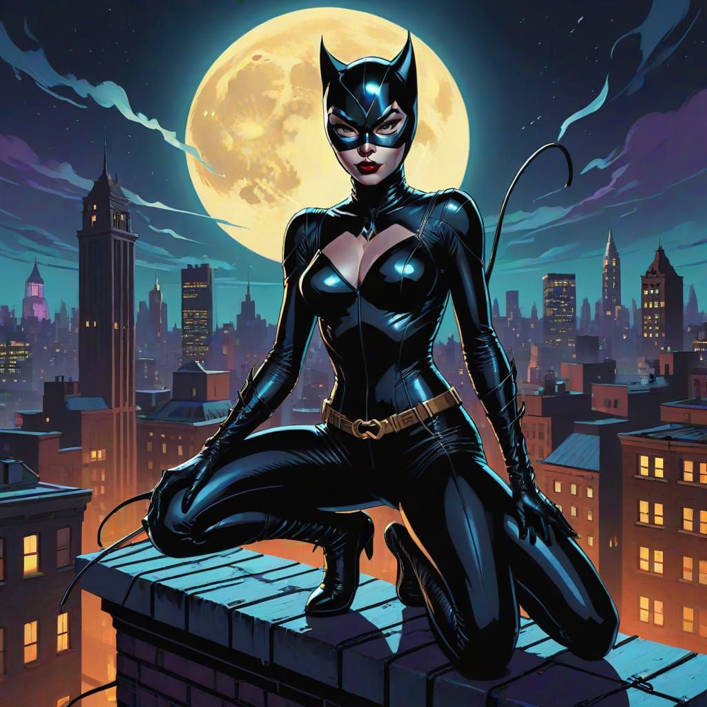 Gritty Gotham Goddess: Seductive Catwoman in Dynamic Comic B...