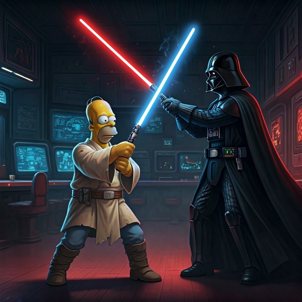 Homer Simpson, Jedi Knight, Clashes with Darth Vader in Retr...