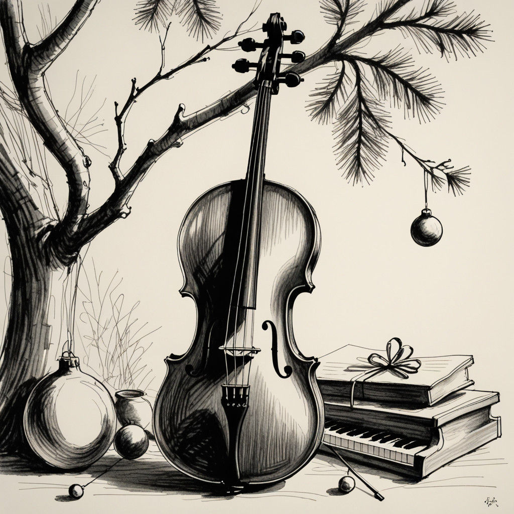 Elegant Christmas Instrument Ornaments in Monochromatic Art