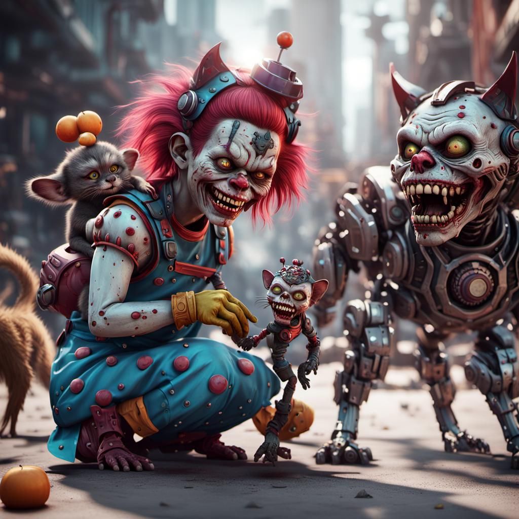 Zombie Monkey Clown Toddler with Pet Zombie Cat