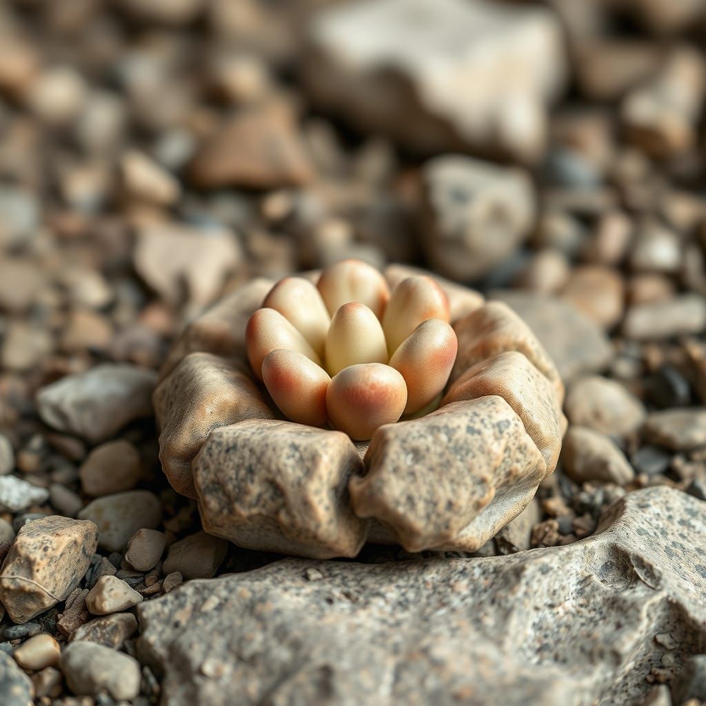 Lithops Plant on Rocky Terrain: Botanical Art