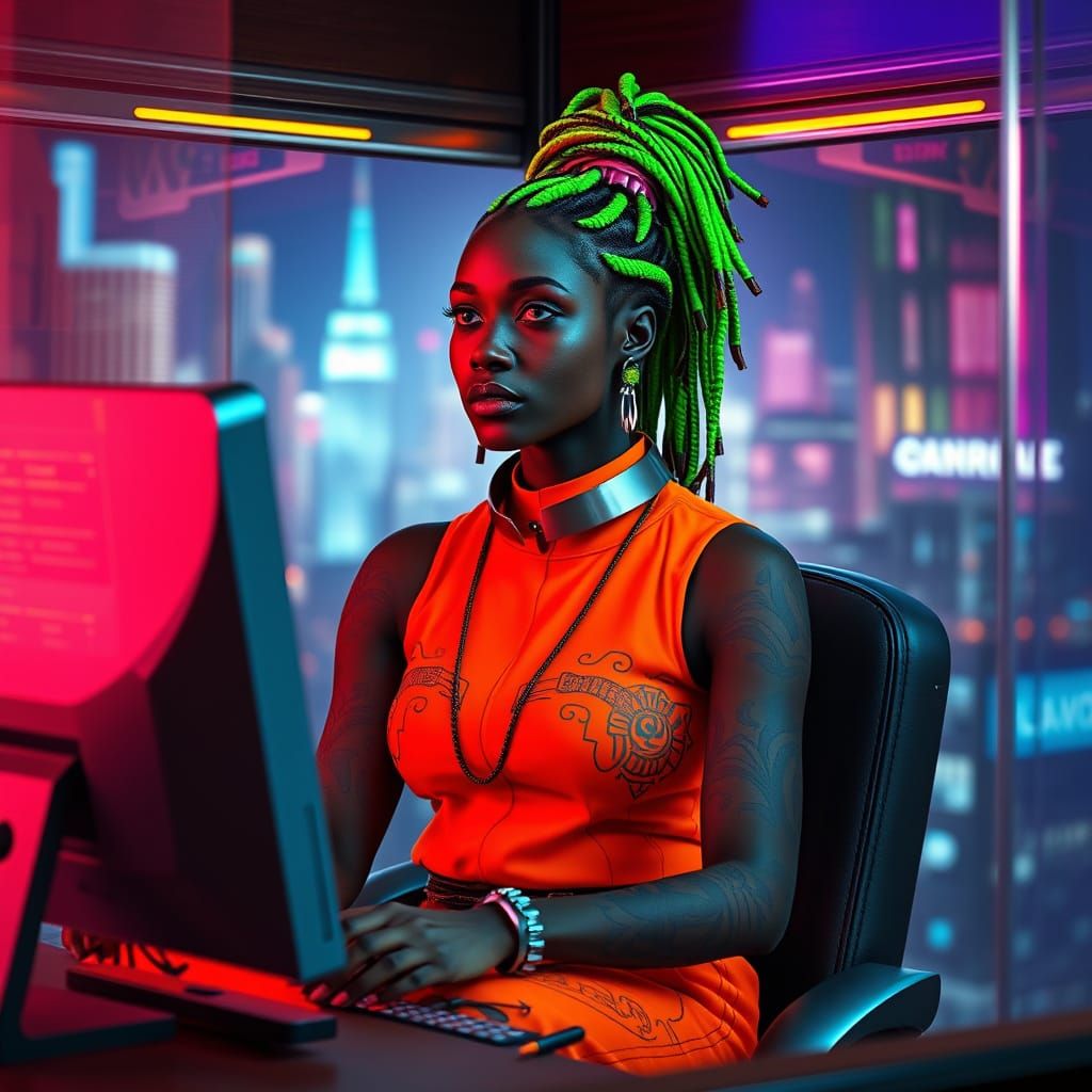 Electric Green Maasai Shaman in Cyberpunk Onesie