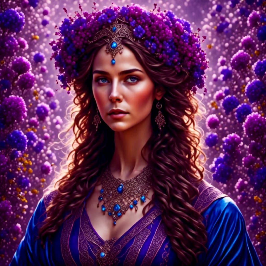 Celtic Woman Portrait with Flowers in Dark Fantasy Style