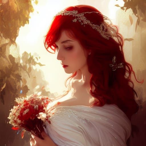 Red-Haired Bride Portrait in Sparkling Dress
