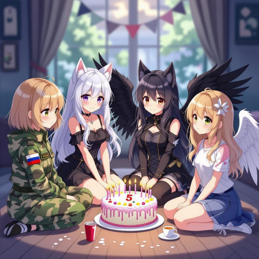 Anime Birthday Celebration with Five Girls