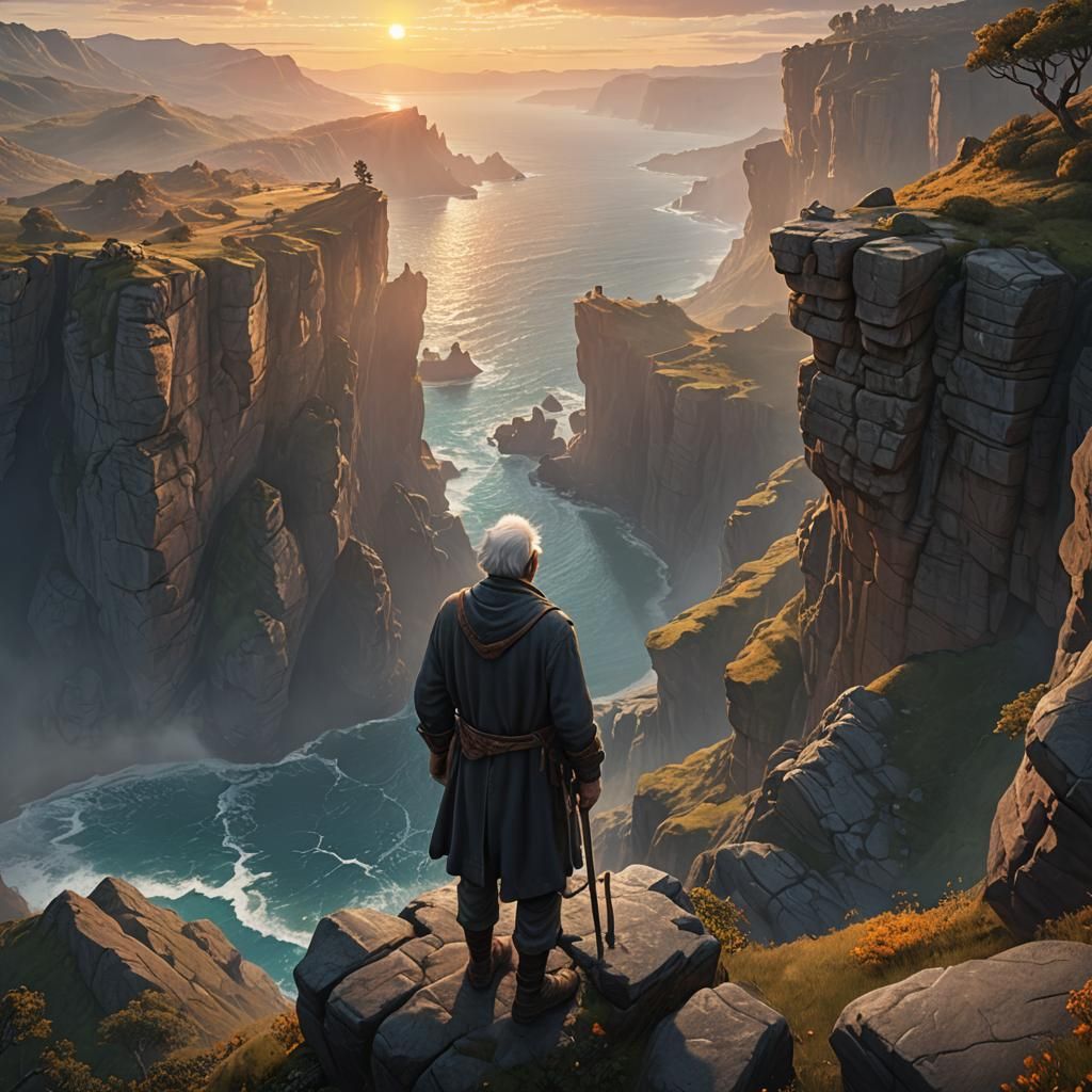 Sunrise Vista: Old Man's Cliffside Journey