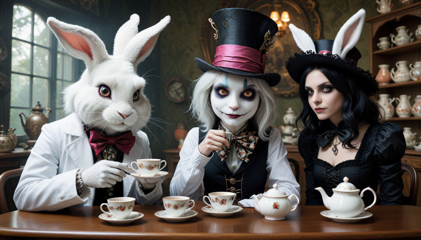 Gothic Alice Sips Tea with Mad Scientist Hatter and Ghoul Bu...