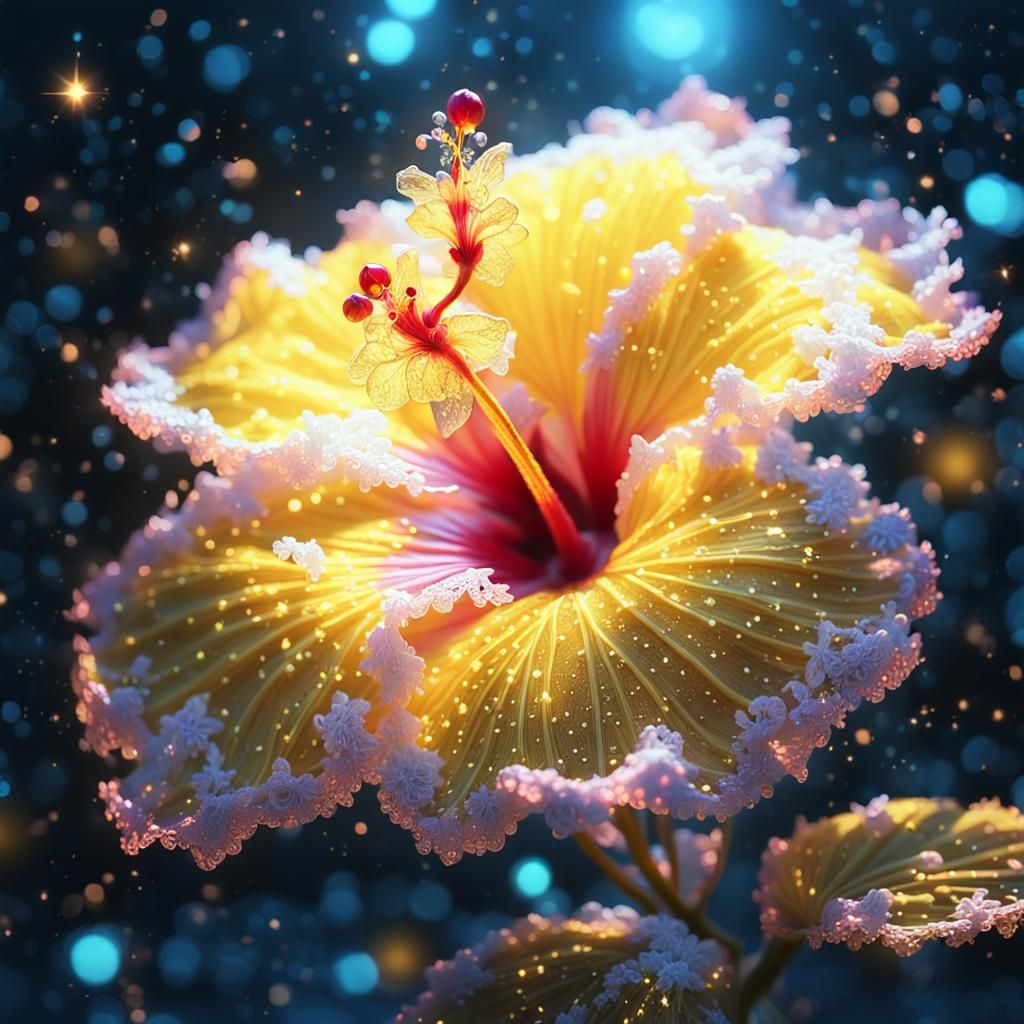 Glowing Magical Lace Hibiscus in Fantasy Space