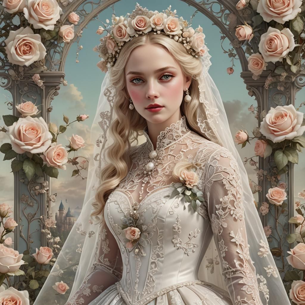 Steampunk Bride in 3D Vintage Illustration