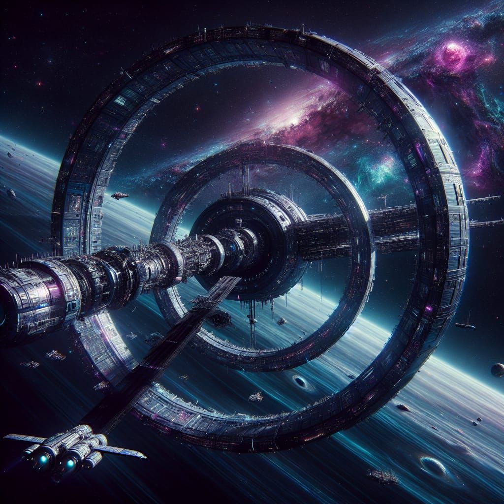 Gigantic Space Station in Deep Space With Astronauts