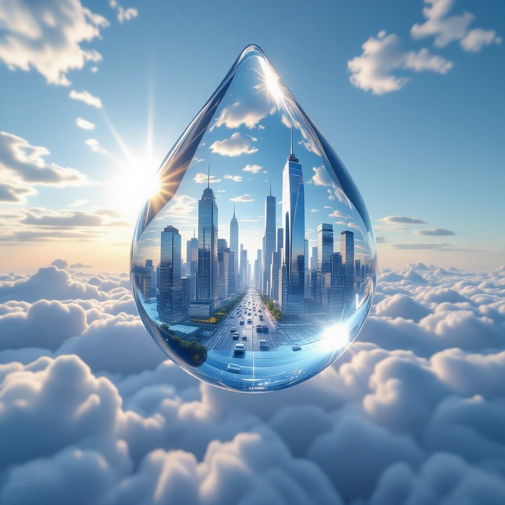 Futuristic City Inside Giant Water Droplet