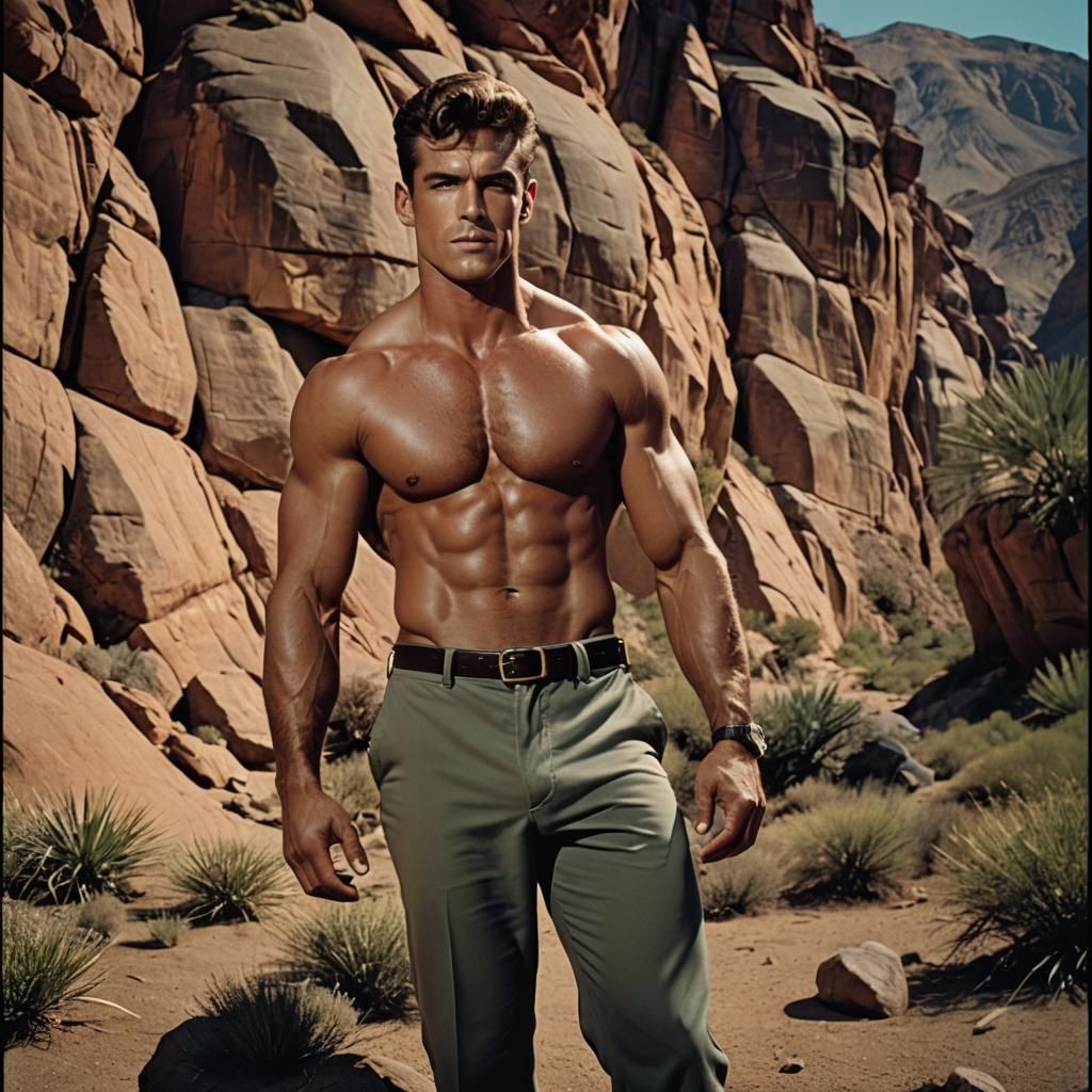 Beefcake in a canyon