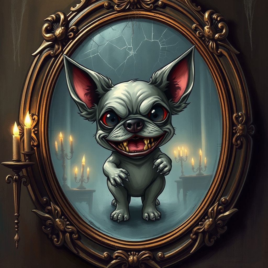 Chibi Horror Dog Emerges from Haunted Mirror