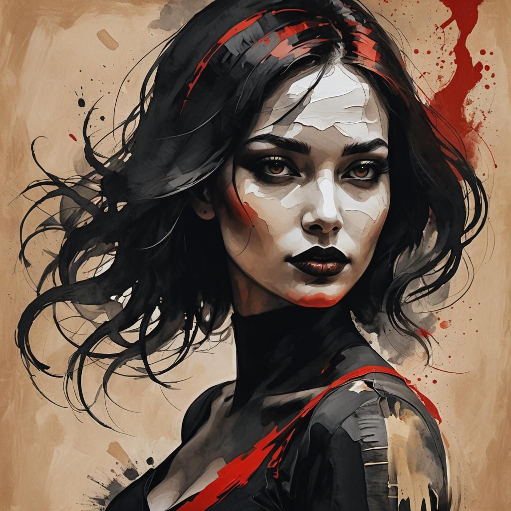 Sensual Woman in Black: Digital Abstract Portrait