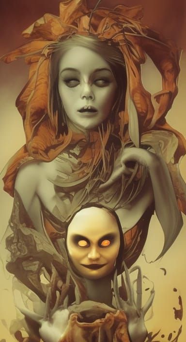 Giger Jack-o-Lantern Drinks Latte: Hyperdetailed Portrait