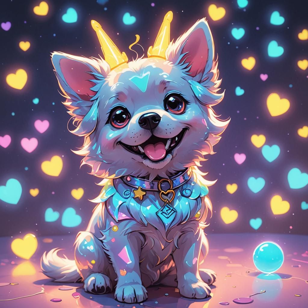 Fairycore Anime Cartoon Dog with Holographic Glow