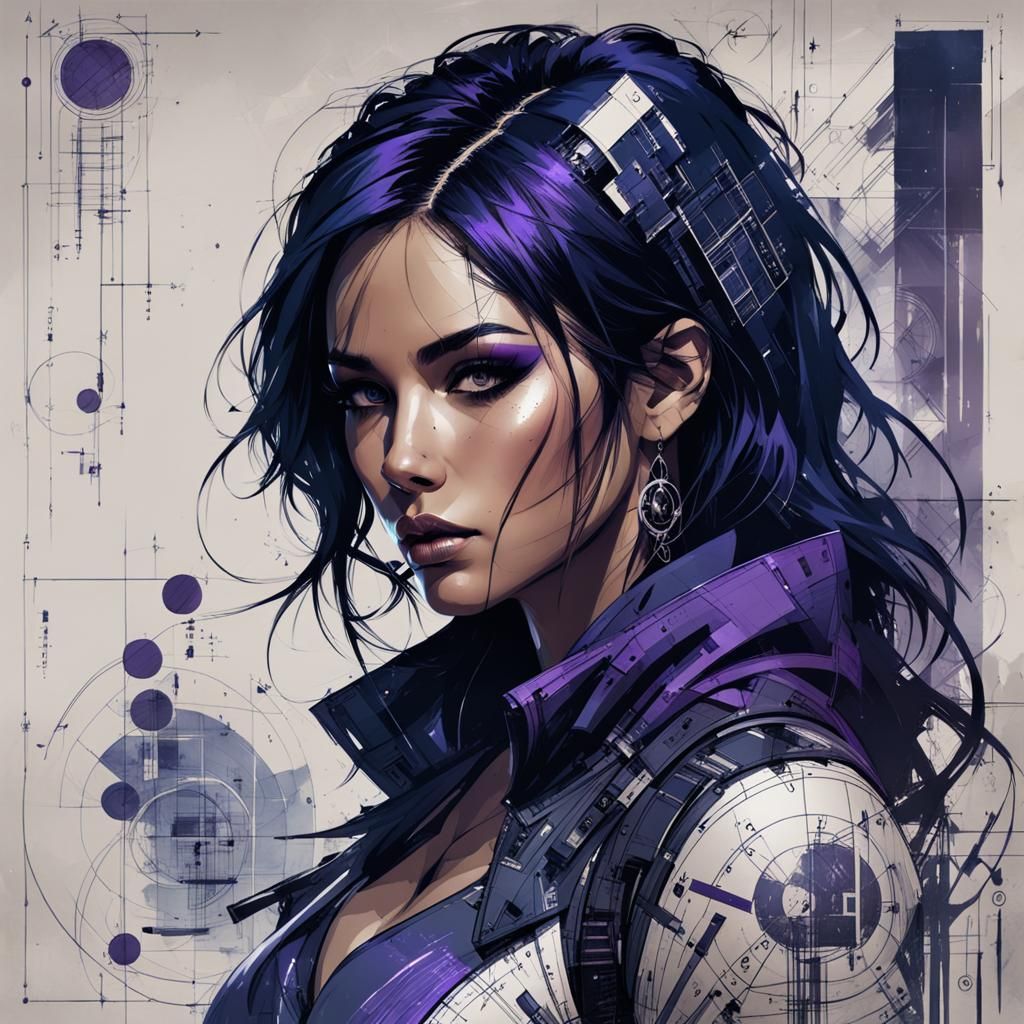 Bikini Girl in Technical Concept Art Style