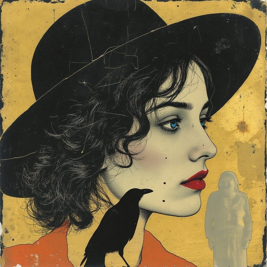 Surreal Woman Portrait with Geometric Gilded Texture