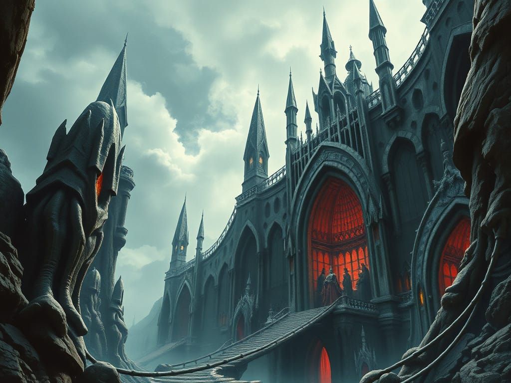 Surreal Gothic World in Dark Cyberpunk Fantasy Style