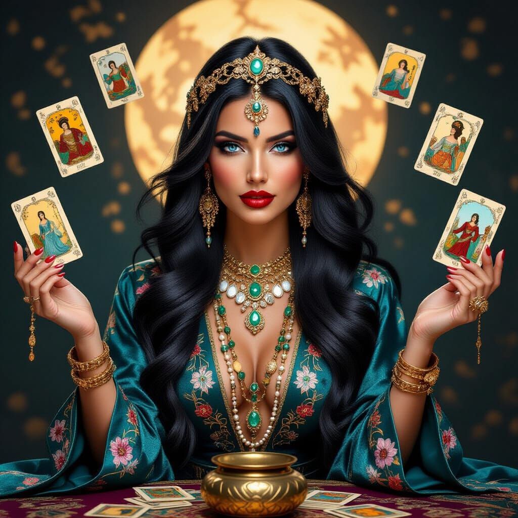 Mystical Fortune Teller with Tarot Cards in Hyperrealism