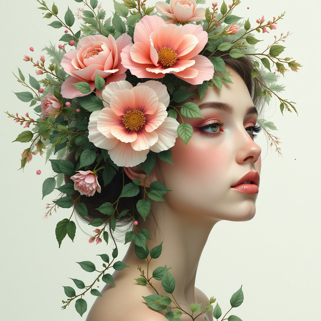 Elegant Floral Portrait in Pastel Colors