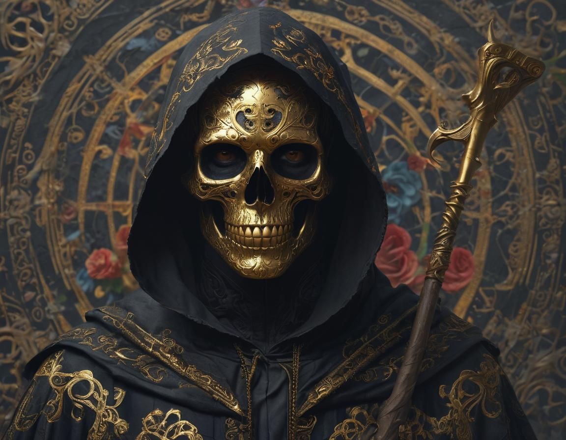 Grim Reaper with Sugar Skull Face in Dark Fantasy