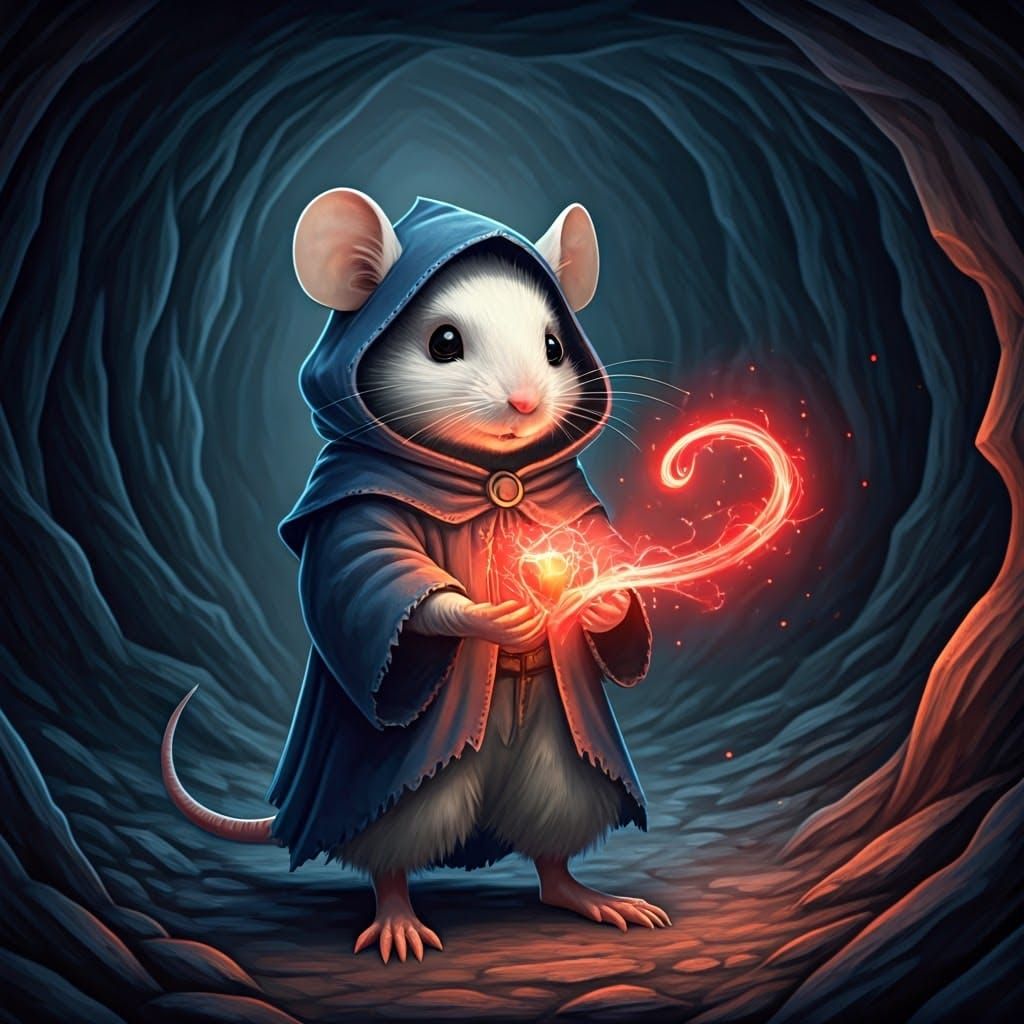 Whimsical Mouse Merchant in Mystic Caverns