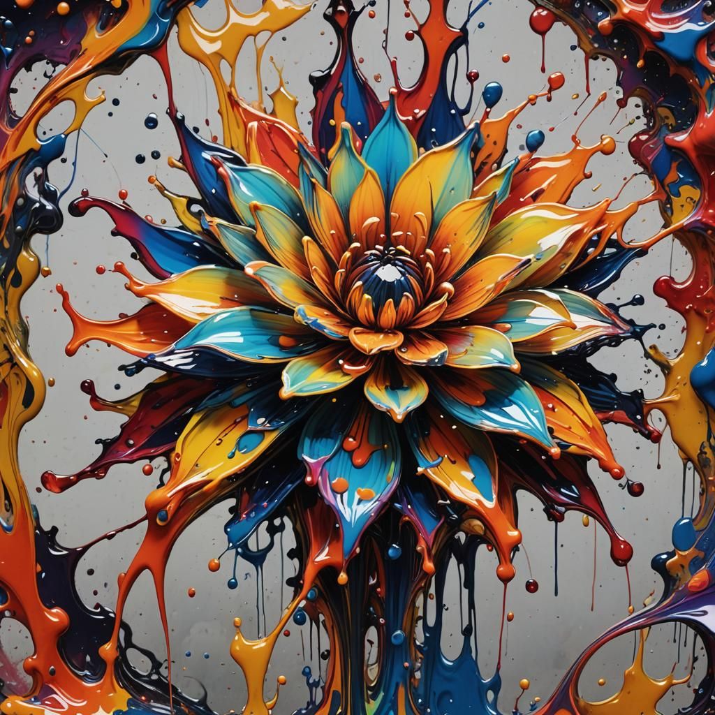 Molten Glass Flower in Graffiti Art Style