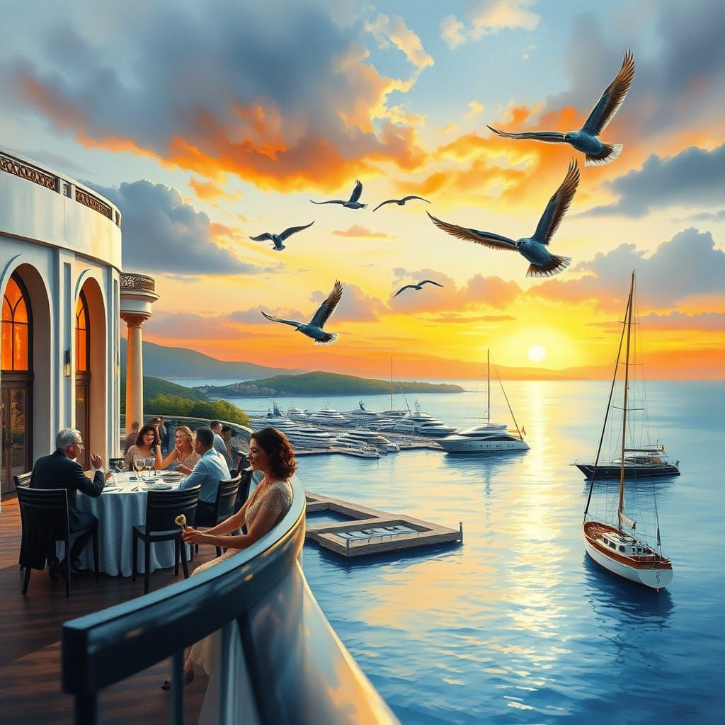 Five Star Hotel Penthouse Restaurant Overlooking Ocean Sunse...