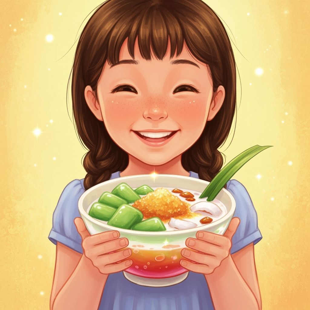 Girl Enjoys Sweet Chendol Dessert in Whimsical Style
