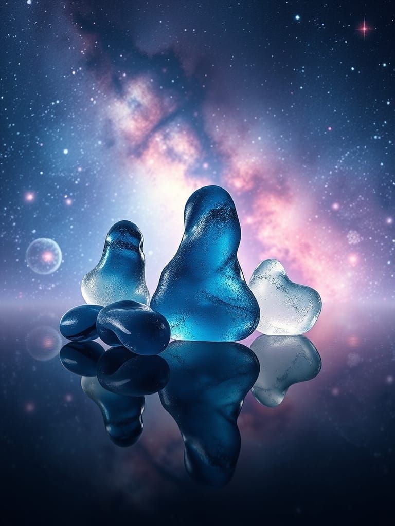Sea Glass Sculptures in Cosmic Galaxy