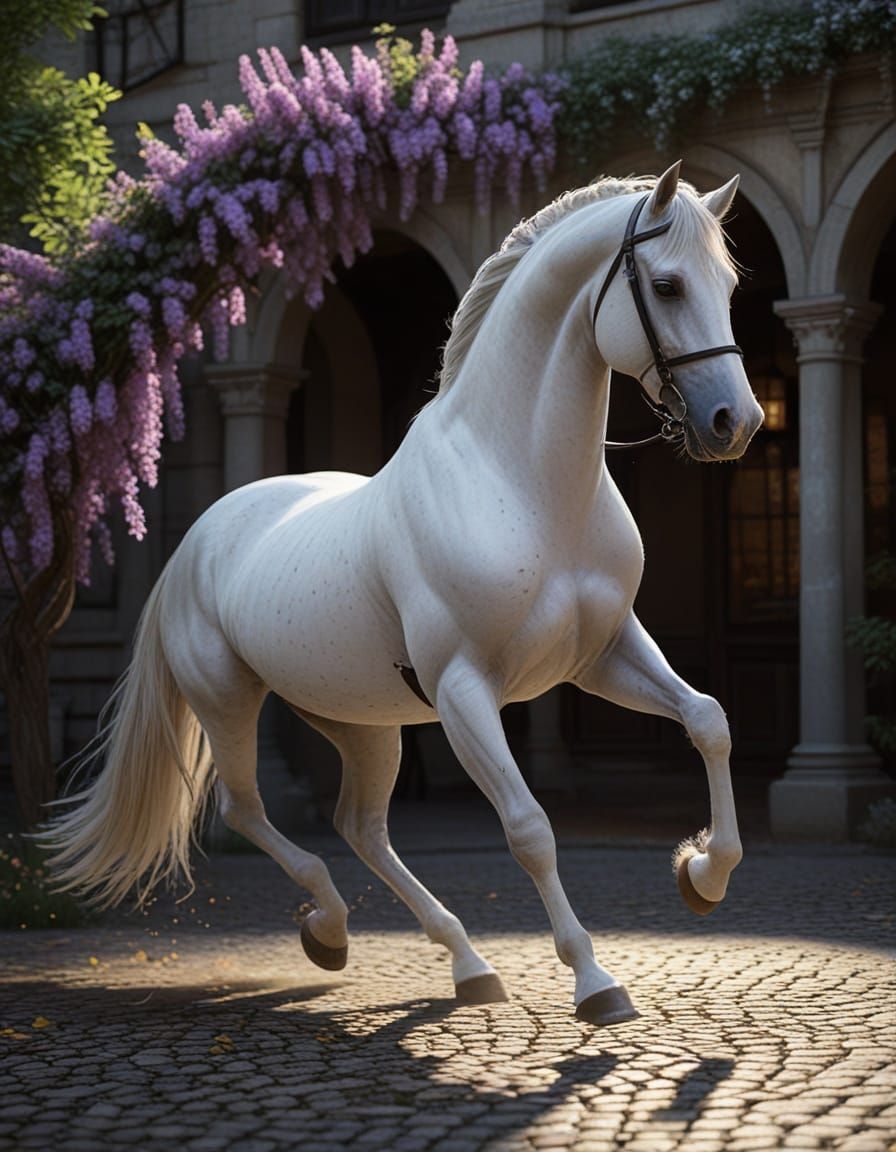 Silver Lipizzaner Levade in Dark Fantasy Art Style
