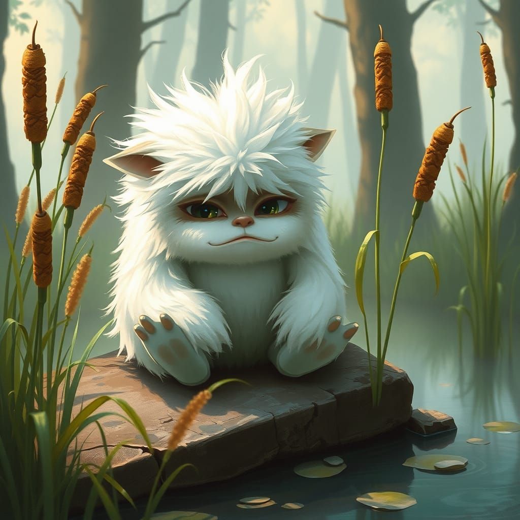 Melancholy Ewok in Misty Forest Illustration
