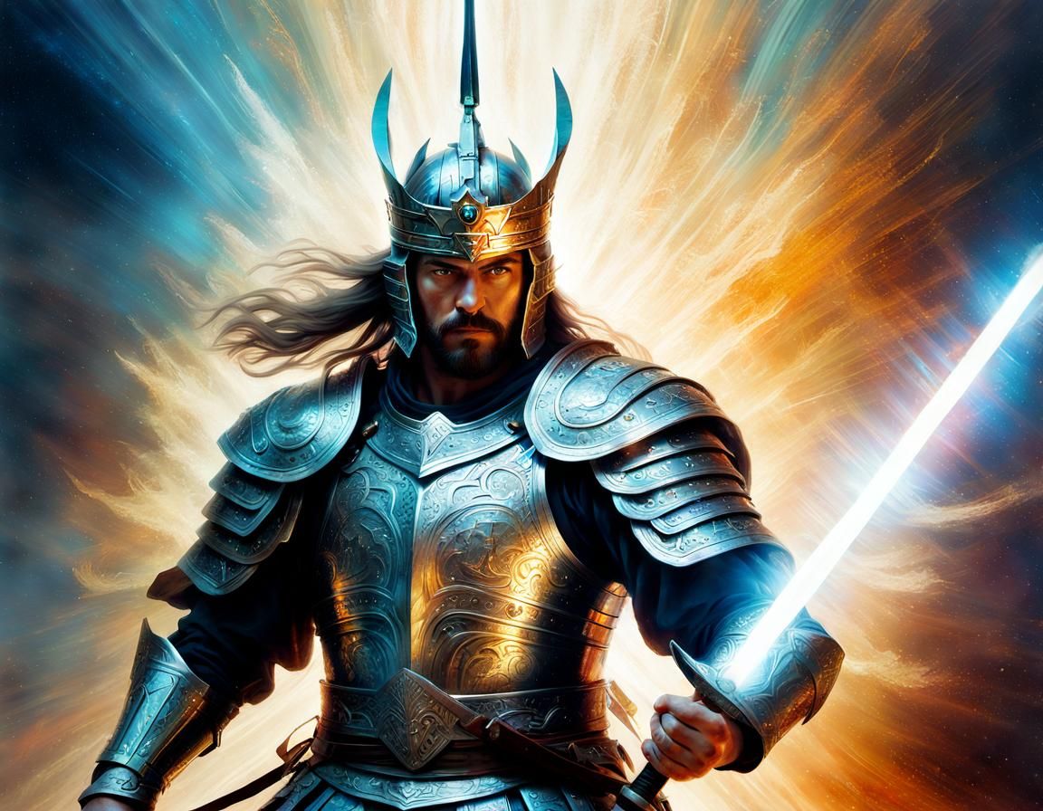 Fantasy Warrior King Charges into Battle as Glitch Art