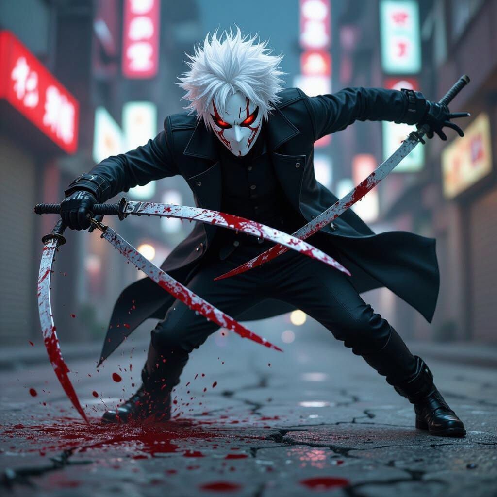 Ken Kaneki Action Pose with Crimson Kagune Blades