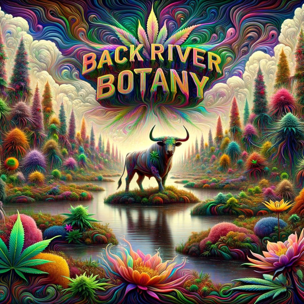 Psychedelic Back River Botany Logo with Bull