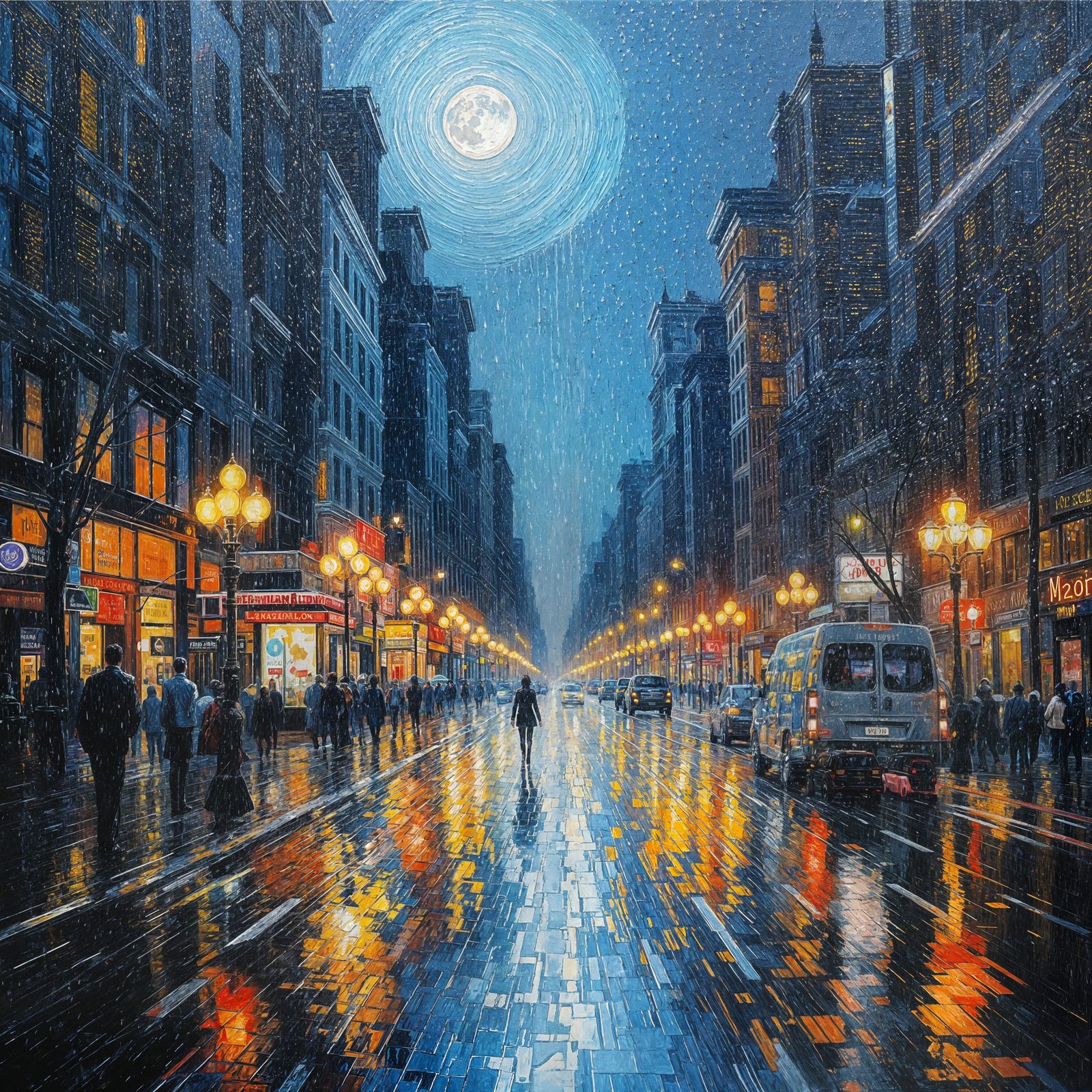 Madison Avenue Rain: An Expressionist Oil Painting