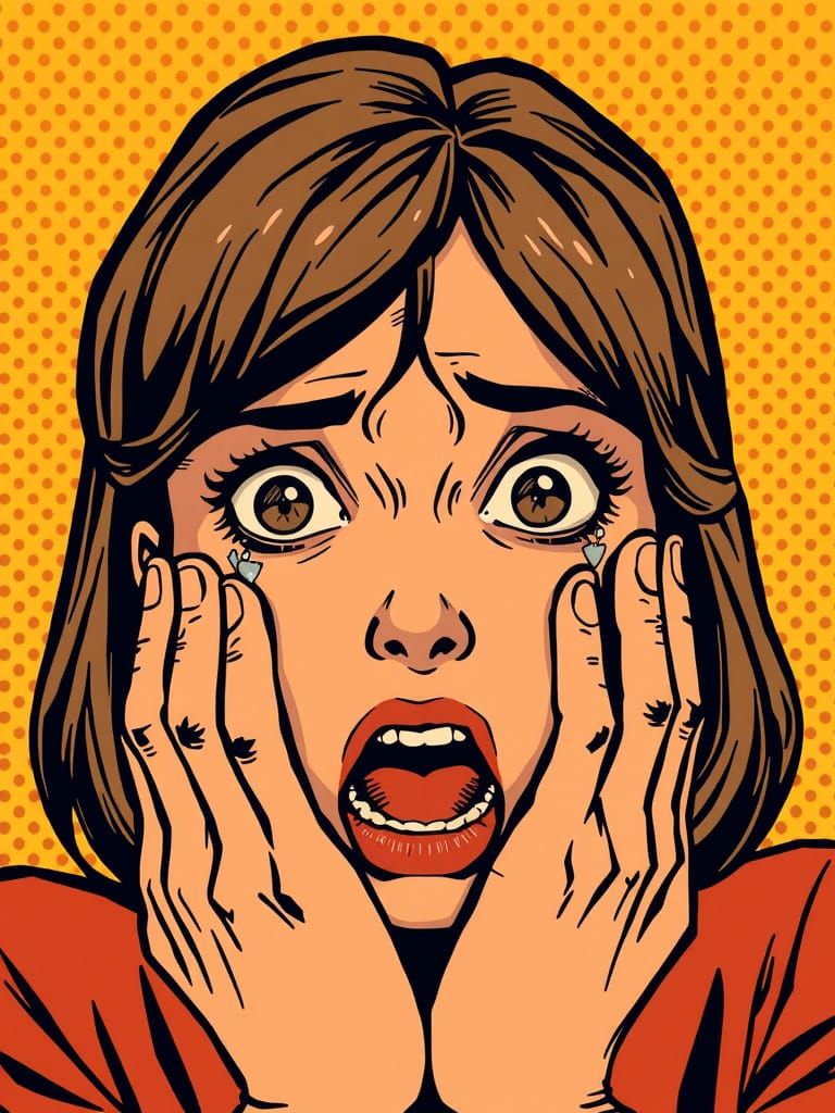 Distressed Woman Crying in Vintage Comic Book Style