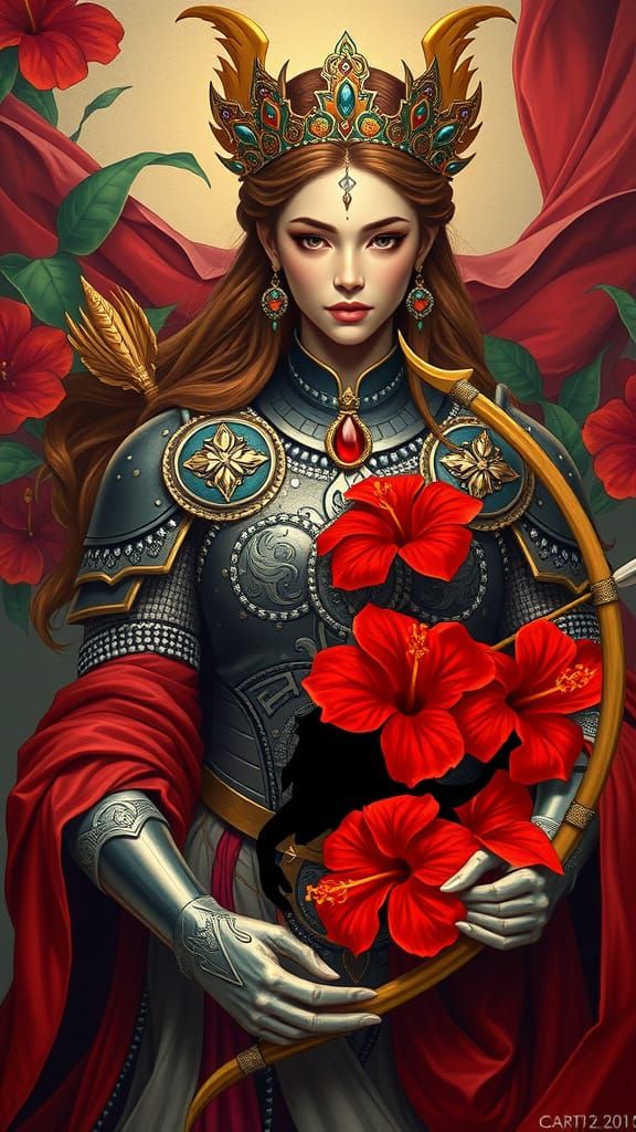 Vibrant Goddess of Harmony Portrait in Whimsical Art Style