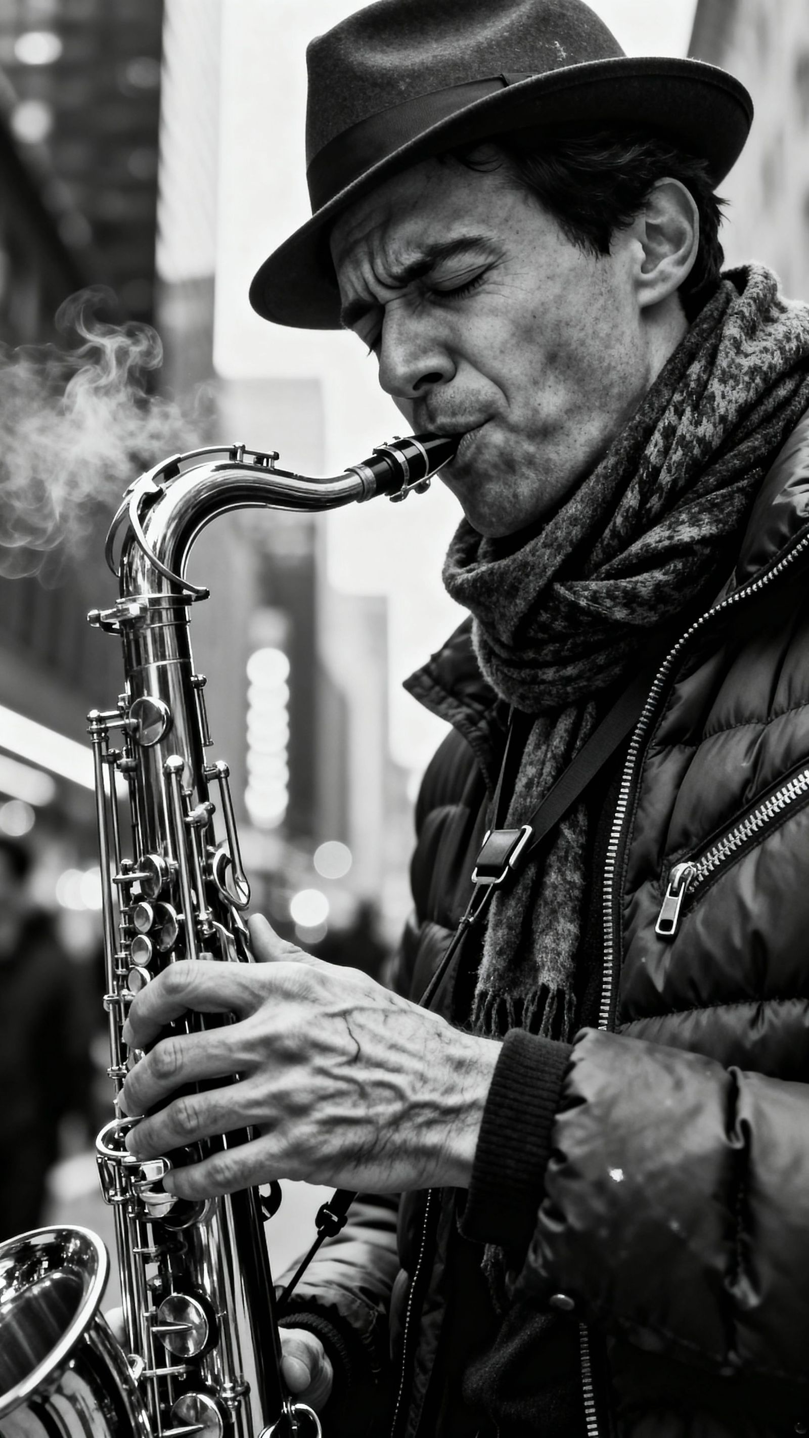 Soulful Saxophone Player in Dramatic Monochrome