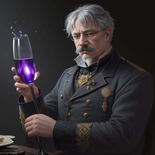 Prussian Blue Cat as Otto von Bismarck in Oil Painting