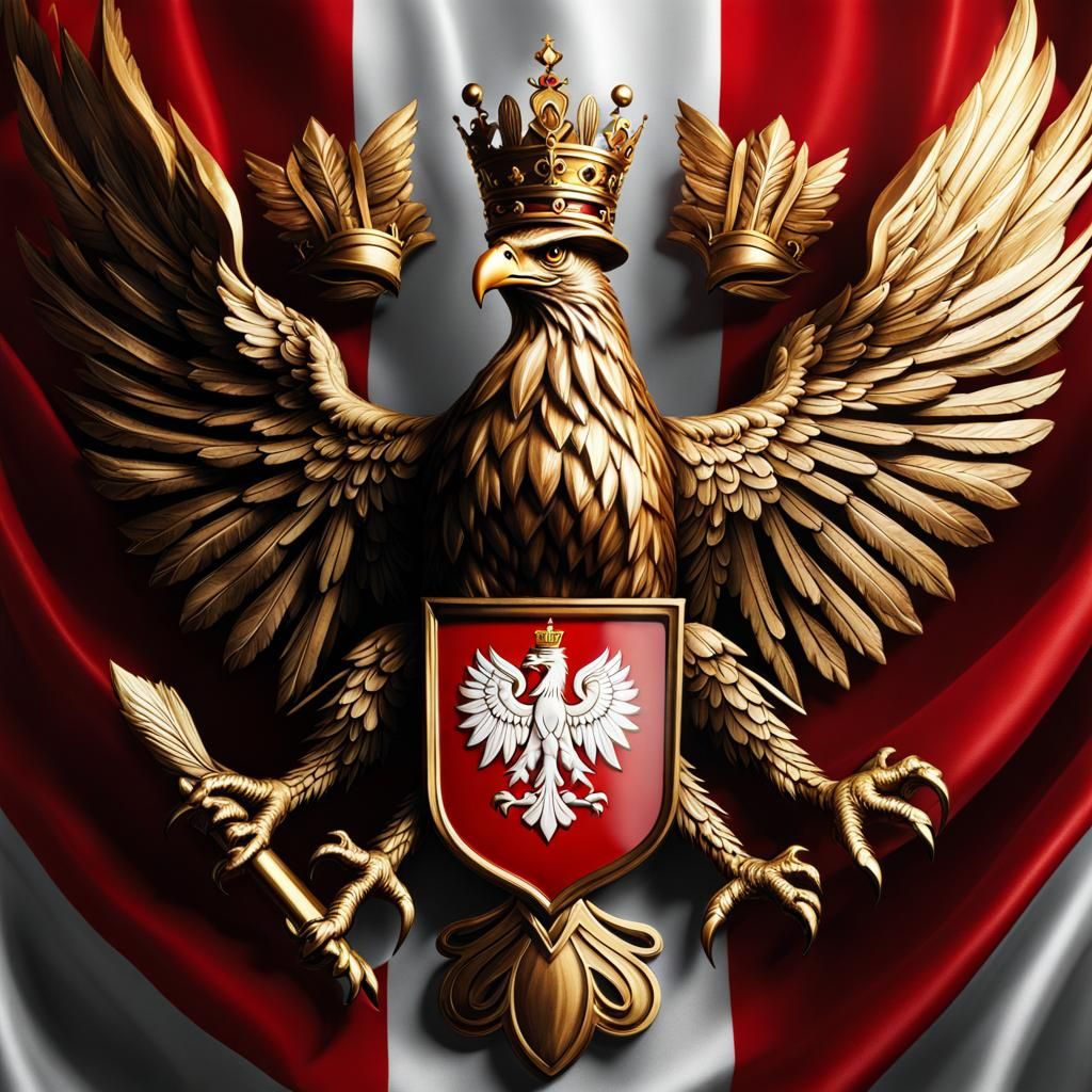 Polish Eagle Crown Soaring Through Flag: Digital Art